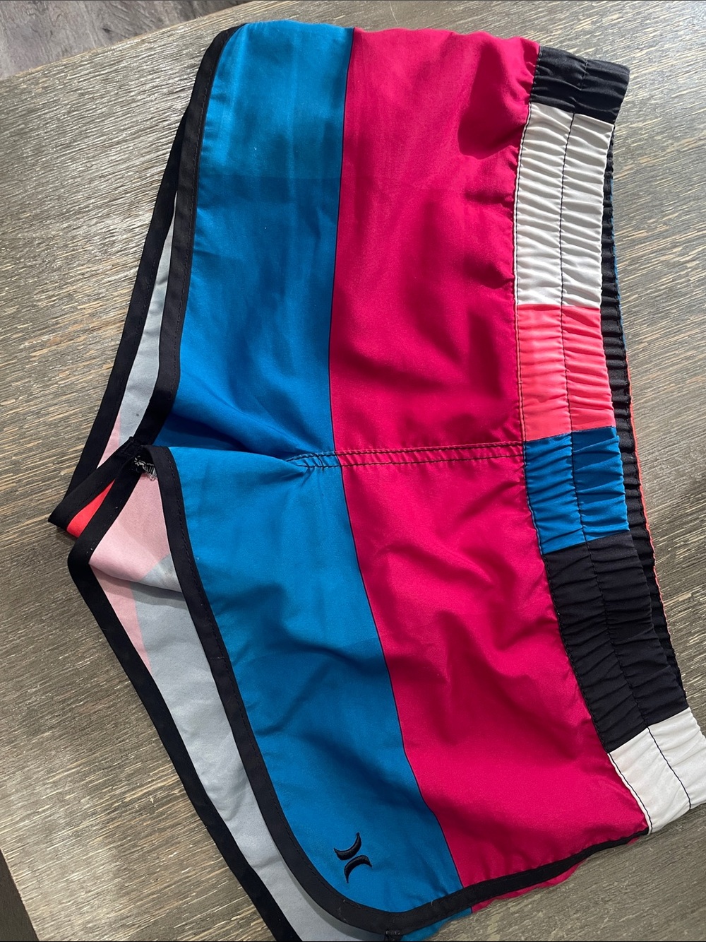 Hurley Women’s Colorblock Athletic Shorts - Pink, Blue, Black & White